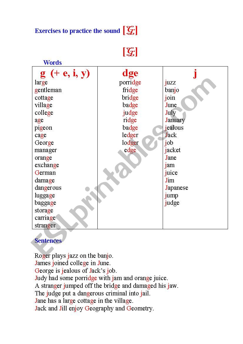 Phonetic Exercises with the sound [d3]